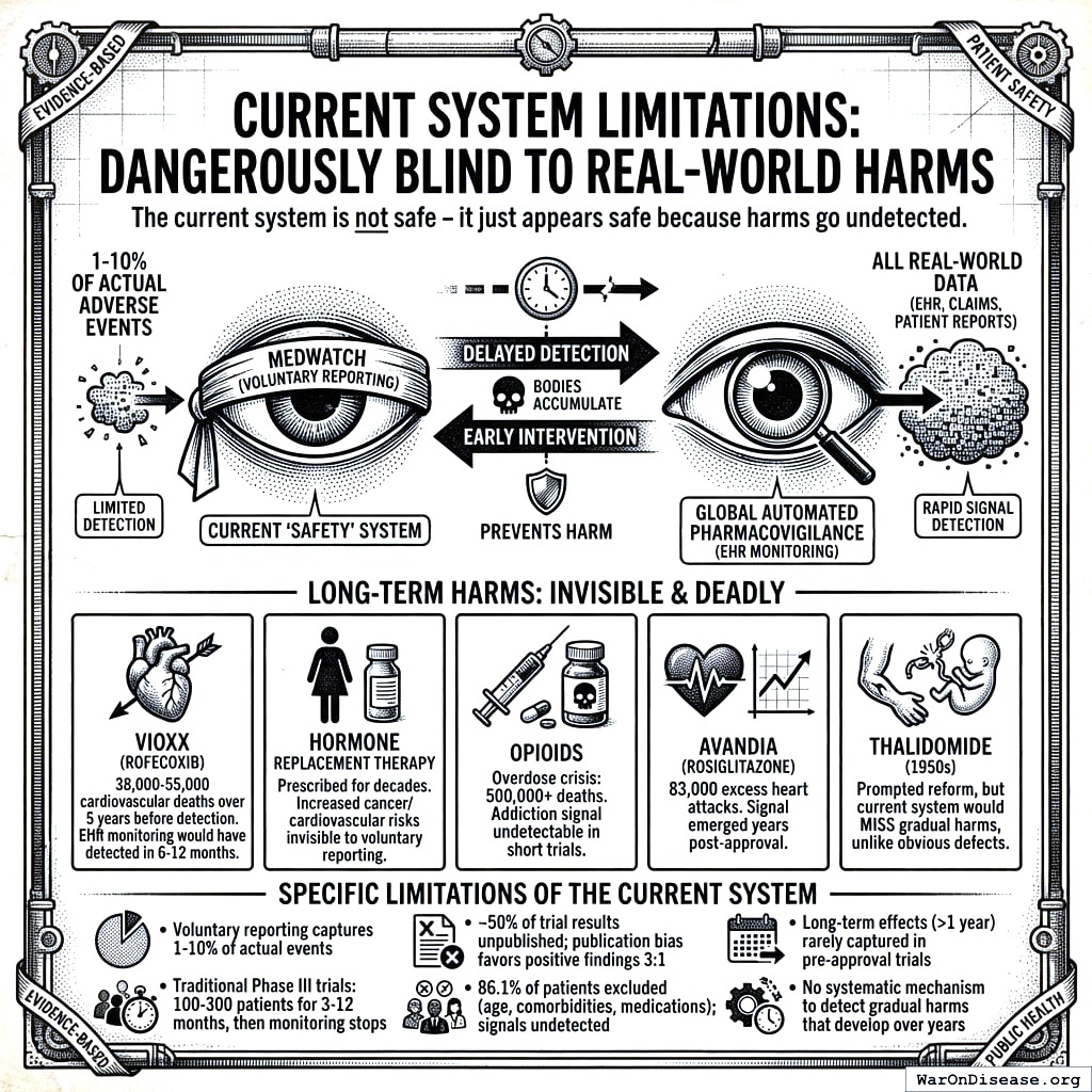 Current drug safety: please voluntarily report if you die. Proposed drug safety: computers notice when you die.